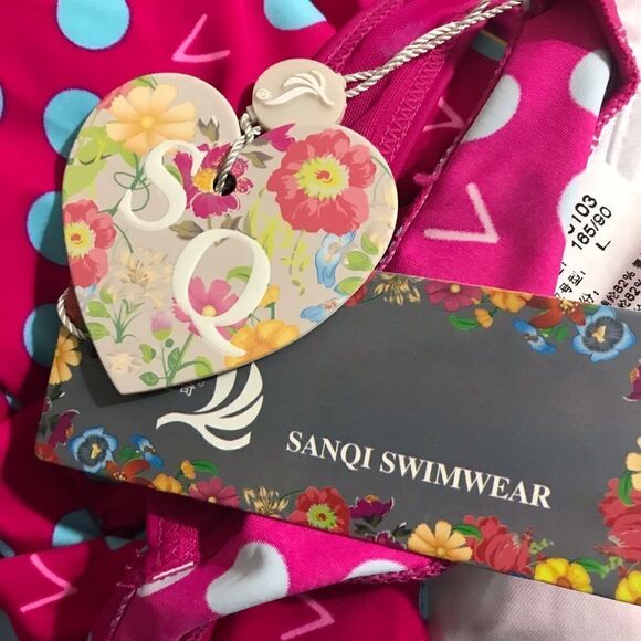 Sanqi NWT Pink & Blue Polka-Dot Swimdress Size L - Picture 8 of 8